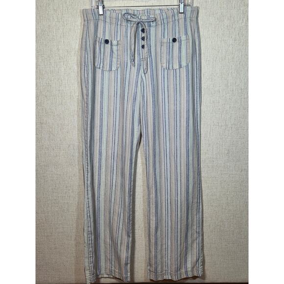 Style Me Blue Striped Linen Blend Pants Women’s 8 Wide Leg Coastal Grandma - Picture 1 of 9